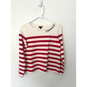 Talbots Red & White Striped Long Sleeve Pullover Top L'Amour Detail Petite